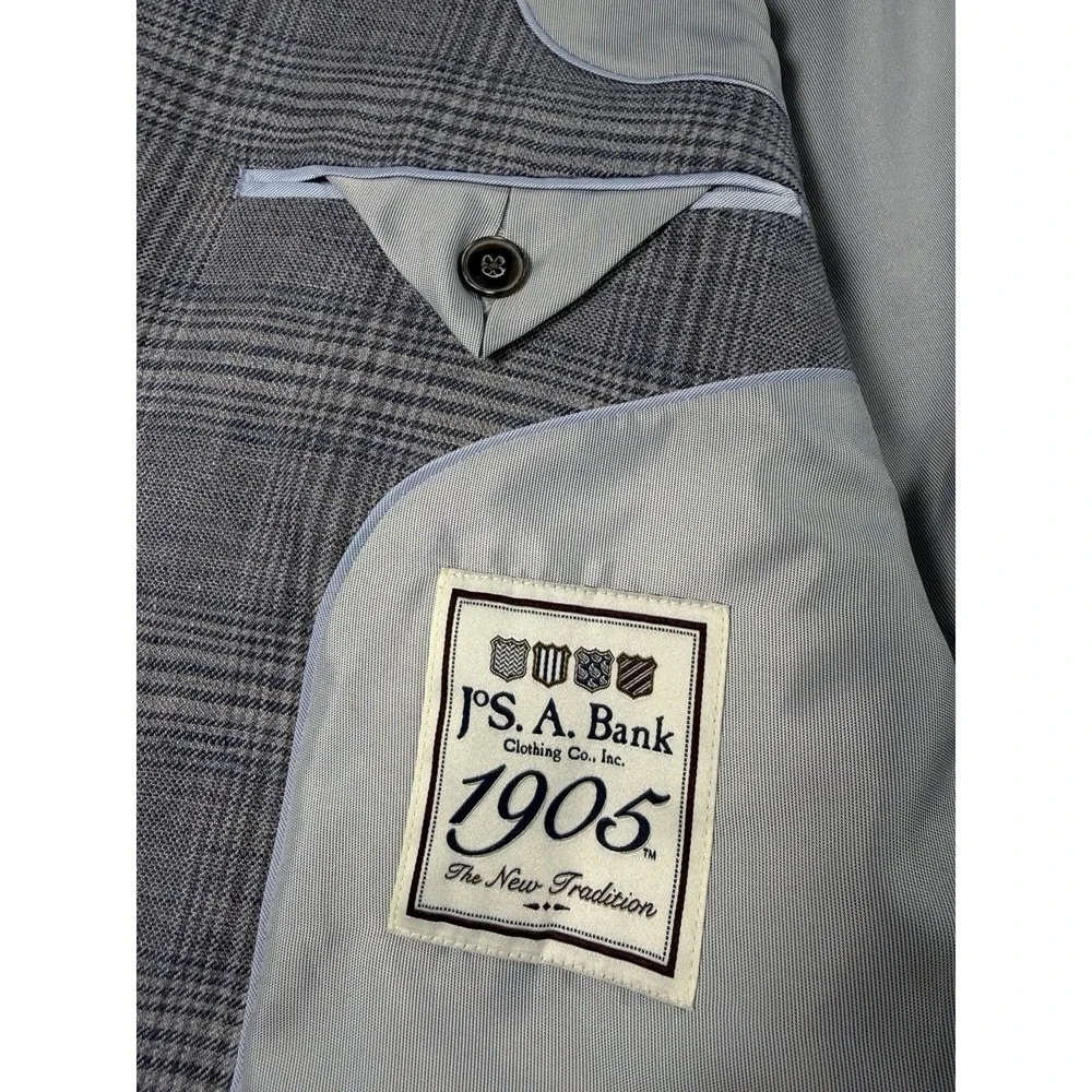 Jos A Bank 1905 Blazer 44R Glen Plaid 100% Linen Tailored Fit Sport Coat Jacket